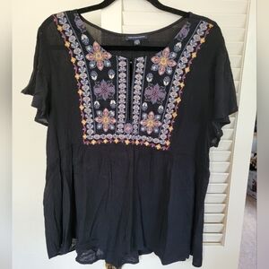 AE Embroidered Babydoll Short Sleeve Top